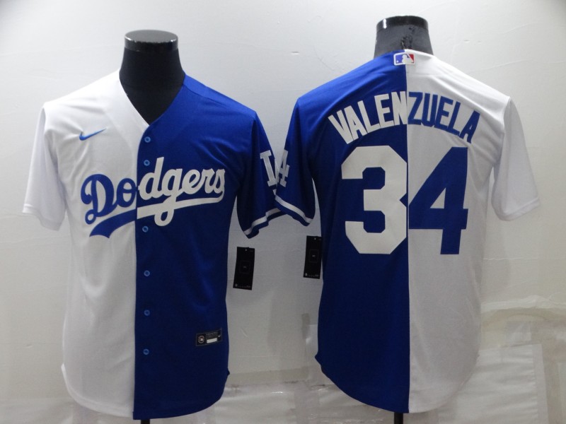 Men's Los Angeles Dodgers Fernando Valenzuela #34 White/Blue Baseball Jersey